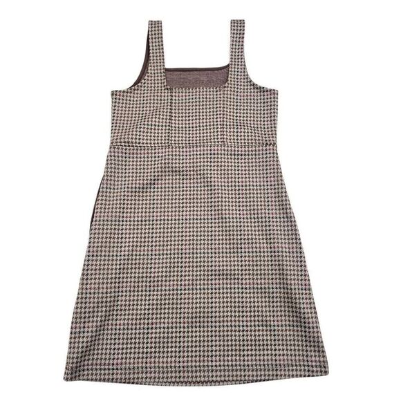 Abercrombie Kids Tank Dress Girls 9/10 Beige Houndstooth Square Neck Sleeveless - Picture 4 of 6